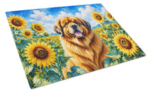 Load image into Gallery viewer, Tibetan Mastiff in Sunflowers Cutting Board Tempered Glass Kitchen Cutting Surface, Heat Resistant Chopping Board with Non-Slip Feet, Decorative Food Prep &amp; Serving