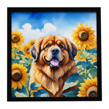 Load image into Gallery viewer, Tibetan Mastiff in Sunflowers Framed Metal Print