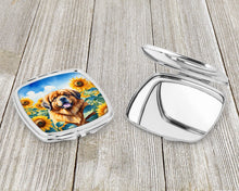 Load image into Gallery viewer, Tibetan Mastiff in Sunflowers Compact Mirror – Stylish Purse Mirror with Artistic Covers
