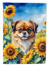 Load image into Gallery viewer, Tibetan Spaniel in Sunflowers House Flag