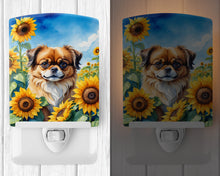 Load image into Gallery viewer, Tibetan Spaniel in Sunflowers Ceramic Night Light