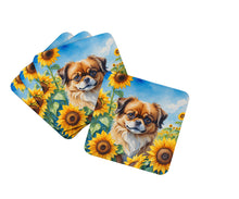 Load image into Gallery viewer, Tibetan Spaniel in Sunflowers Coasters - Set of 4 Lightweight Foam, Absorbent Drink Coasters