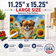 Load image into Gallery viewer, Tibetan Spaniel in Sunflowers Cutting Board Tempered Glass Kitchen Cutting Surface, Heat Resistant Chopping Board with Non-Slip Feet, Decorative Food Prep &amp; Serving