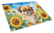 Load image into Gallery viewer, Tibetan Spaniel in Sunflowers Cutting Board Tempered Glass Kitchen Cutting Surface, Heat Resistant Chopping Board with Non-Slip Feet, Decorative Food Prep &amp; Serving
