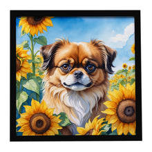 Load image into Gallery viewer, Tibetan Spaniel in Sunflowers Framed Metal Print