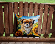 Load image into Gallery viewer, Tibetan Spaniel in Sunflowers Throw Pillow - 14x14 Decorative Pillow – Art for Your Home &amp; Patio