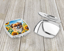 Load image into Gallery viewer, Tibetan Spaniel in Sunflowers Compact Mirror – Stylish Purse Mirror with Artistic Covers