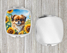 Load image into Gallery viewer, Tibetan Spaniel in Sunflowers Compact Mirror – Stylish Purse Mirror with Artistic Covers