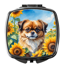 Load image into Gallery viewer, Tibetan Spaniel in Sunflowers Compact Mirror – Stylish Purse Mirror with Artistic Covers