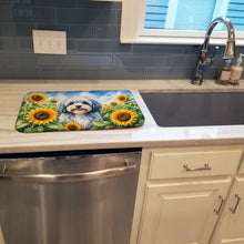 Load image into Gallery viewer, Tibetan Terrier in Sunflowers Dish Drying Mat Absorbent Dish Drying Mat Pad for Kitchen Counter Dish Drainer Mat for Countertop, 14 x 21", Multicolor