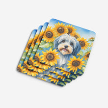 Load image into Gallery viewer, Tibetan Terrier in Sunflowers Coasters - Set of 4 Lightweight Foam, Absorbent Drink Coasters