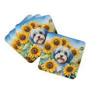 Load image into Gallery viewer, Tibetan Terrier in Sunflowers Coasters - Set of 4 Lightweight Foam, Absorbent Drink Coasters