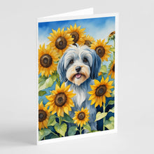 Load image into Gallery viewer, Tibetan Terrier in Sunflowers Greeting Cards - Blank Note Cards – 8-Pack of Artist-Designed Cards with Envelopes