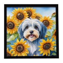 Load image into Gallery viewer, Tibetan Terrier in Sunflowers Framed Metal Print