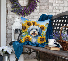 Load image into Gallery viewer, Tibetan Terrier in Sunflowers Throw Pillow