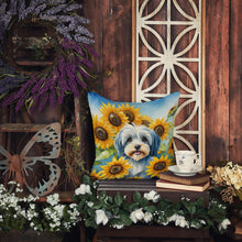 Load image into Gallery viewer, Tibetan Terrier in Sunflowers Throw Pillow