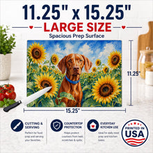 Load image into Gallery viewer, Vizsla in Sunflowers Cutting Board Tempered Glass Kitchen Cutting Surface, Heat Resistant Chopping Board with Non-Slip Feet, Decorative Food Prep &amp; Serving