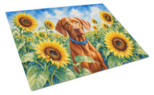 Load image into Gallery viewer, Vizsla in Sunflowers Cutting Board Tempered Glass Kitchen Cutting Surface, Heat Resistant Chopping Board with Non-Slip Feet, Decorative Food Prep &amp; Serving