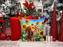 Load image into Gallery viewer, Vizsla in Sunflowers Throw Pillow - 14x14 Decorative Pillow – Art for Your Home &amp; Patio