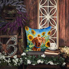 Load image into Gallery viewer, Vizsla in Sunflowers Throw Pillow