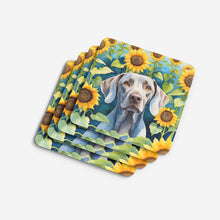 Load image into Gallery viewer, Weimaraner in Sunflowers Coasters - Set of 4 Lightweight Foam, Absorbent Drink Coasters
