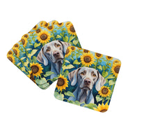 Load image into Gallery viewer, Weimaraner in Sunflowers Coasters - Set of 4 Lightweight Foam, Absorbent Drink Coasters