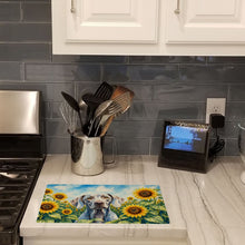 Load image into Gallery viewer, Weimaraner in Sunflowers Cutting Board Tempered Glass Kitchen Cutting Surface, Heat Resistant Chopping Board with Non-Slip Feet, Decorative Food Prep &amp; Serving