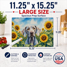 Load image into Gallery viewer, Weimaraner in Sunflowers Cutting Board Tempered Glass Kitchen Cutting Surface, Heat Resistant Chopping Board with Non-Slip Feet, Decorative Food Prep &amp; Serving