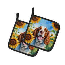 Load image into Gallery viewer, Welsh Springer Spaniel in Sunflowers Pot Holders - Set of 2 Decorative Kitchen Helpers | Made in the USA