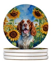 Load image into Gallery viewer, Welsh Springer Spaniel in Sunflowers Large Sandstone Coasters Pack of 4