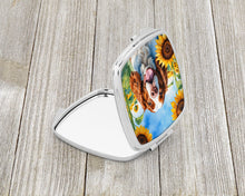 Load image into Gallery viewer, Welsh Springer Spaniel in Sunflowers Compact Mirror – Stylish Purse Mirror with Artistic Covers