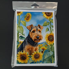 Load image into Gallery viewer, Welsh Terrier in Sunflowers Greeting Cards - Blank Note Cards – 8-Pack of Artist-Designed Cards with Envelopes