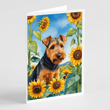Load image into Gallery viewer, Welsh Terrier in Sunflowers Greeting Cards - Blank Note Cards – 8-Pack of Artist-Designed Cards with Envelopes