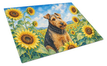 Load image into Gallery viewer, Welsh Terrier in Sunflowers Cutting Board Tempered Glass Kitchen Cutting Surface, Heat Resistant Chopping Board with Non-Slip Feet, Decorative Food Prep &amp; Serving