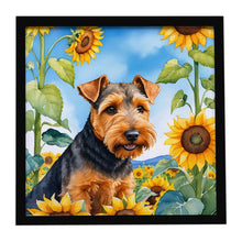 Load image into Gallery viewer, Welsh Terrier in Sunflowers Framed Metal Print