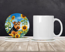 Load image into Gallery viewer, Welsh Terrier in Sunflowers Large Sandstone Coasters Pack of 4