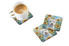 Load image into Gallery viewer, Westie in Sunflowers Coasters - Set of 4 Lightweight Foam, Absorbent Drink Coasters