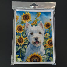 Load image into Gallery viewer, Westie in Sunflowers Greeting Cards - Blank Note Cards – 8-Pack of Artist-Designed Cards with Envelopes
