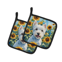 Load image into Gallery viewer, Westie in Sunflowers Pot Holders - Set of 2 Decorative Kitchen Helpers | Made in the USA