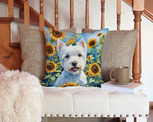 Load image into Gallery viewer, Westie in Sunflowers Throw Pillow - 14x14 Decorative Pillow – Art for Your Home &amp; Patio