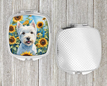 Load image into Gallery viewer, Westie in Sunflowers Compact Mirror – Stylish Purse Mirror with Artistic Covers
