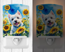 Load image into Gallery viewer, Westie in Sunflowers Ceramic Night Light