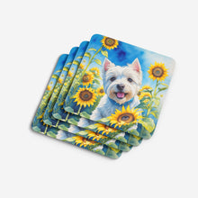 Load image into Gallery viewer, Westie in Sunflowers Coasters - Set of 4 Lightweight Foam, Absorbent Drink Coasters