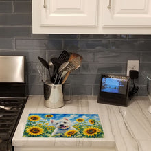 Load image into Gallery viewer, Westie in Sunflowers Cutting Board Tempered Glass Kitchen Cutting Surface, Heat Resistant Chopping Board with Non-Slip Feet, Decorative Food Prep &amp; Serving