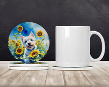 Load image into Gallery viewer, Westie in Sunflowers Large Sandstone Coasters Pack of 4