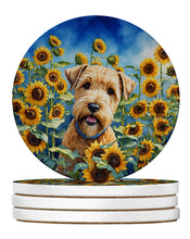 Load image into Gallery viewer, Wheaten Terrier in Sunflowers Large Sandstone Coasters Pack of 4