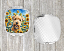 Load image into Gallery viewer, Wheaten Terrier in Sunflowers Compact Mirror – Stylish Purse Mirror with Artistic Covers