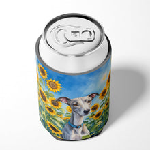 Load image into Gallery viewer, Whippet in Sunflowers Can or Bottle Hugger