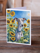 Load image into Gallery viewer, Whippet in Sunflowers Greeting Cards - Blank Note Cards – 8-Pack of Artist-Designed Cards with Envelopes