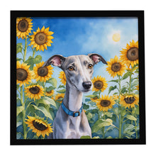 Load image into Gallery viewer, Whippet in Sunflowers Framed Metal Print